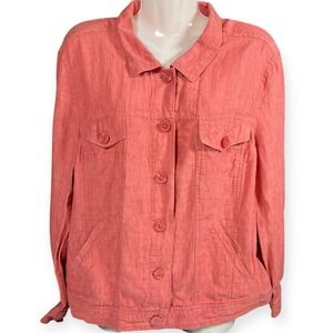 100% Linen Linden Hill Trucker Jacket Sz‎ XL Lightweight Unlined 6 Button Coral